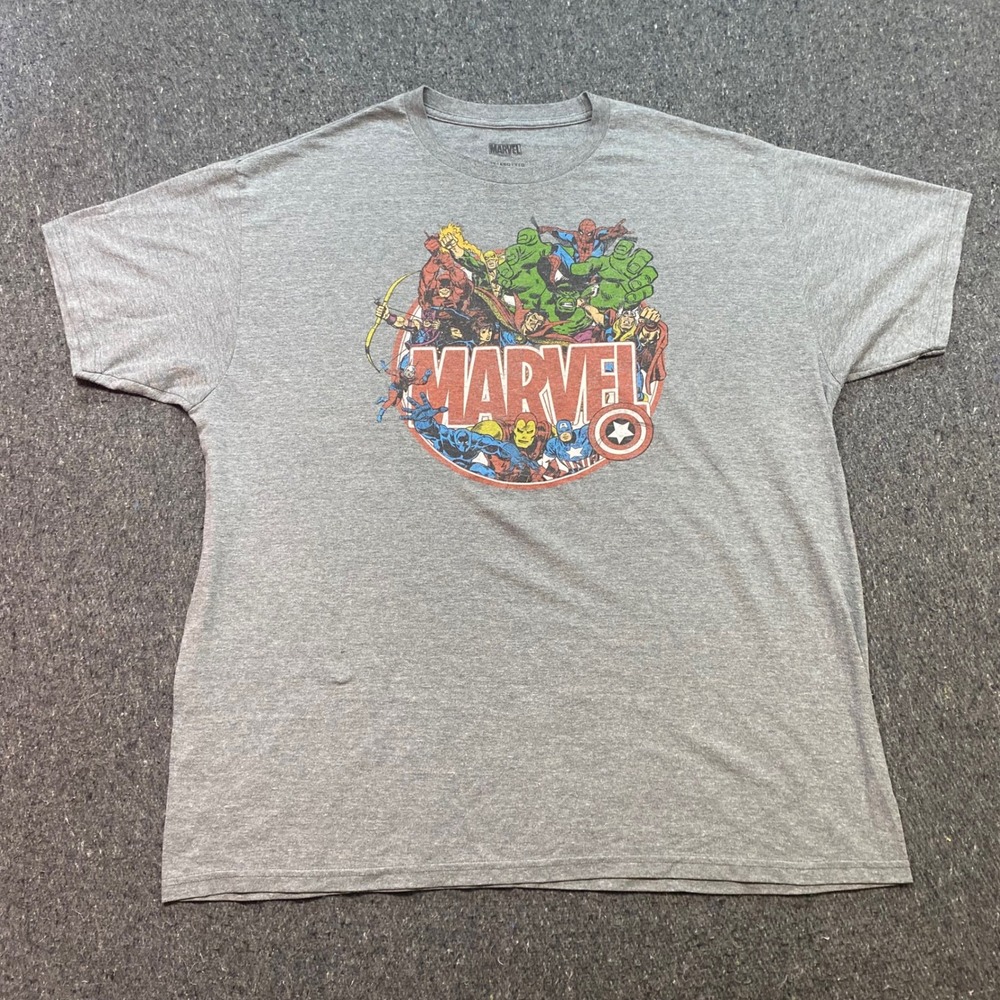 Marvel Comics Graphic TShirt Sz 2X Mens Gray Avengers Spider-Man Hulk Streetwear